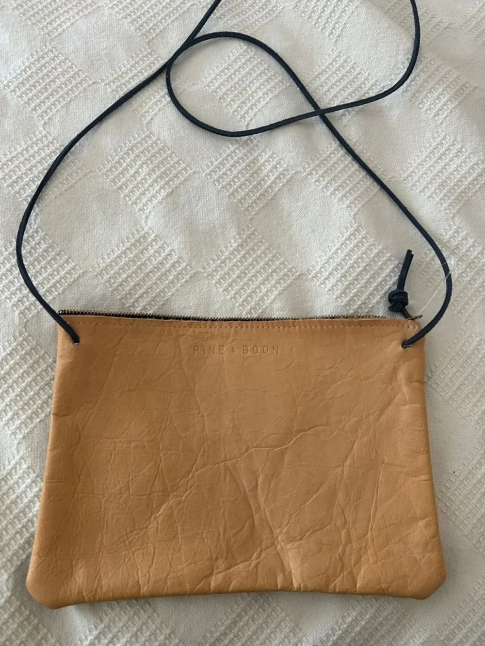 Pine & Boon leather crossbody bag soft, hand-painted leather zipper closure.
